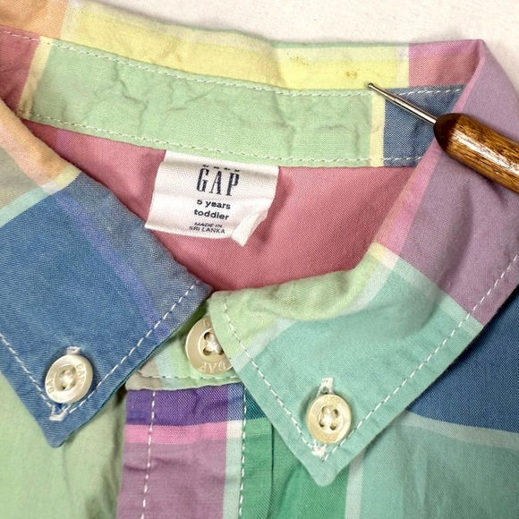GAP Boys Pastel Easter Plaid Button Down Shirt 5T Colorful Classic Spring Preppy - Picture 10 of 11